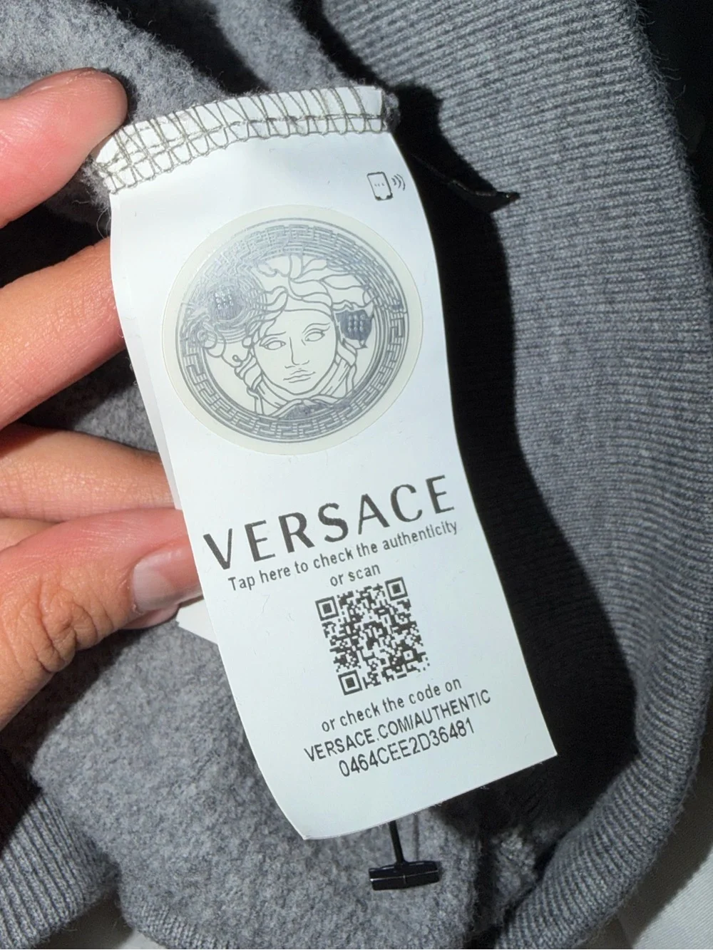 Versace Two-Tone Grey Colorblock Hoodie with Blue & Orange Logo